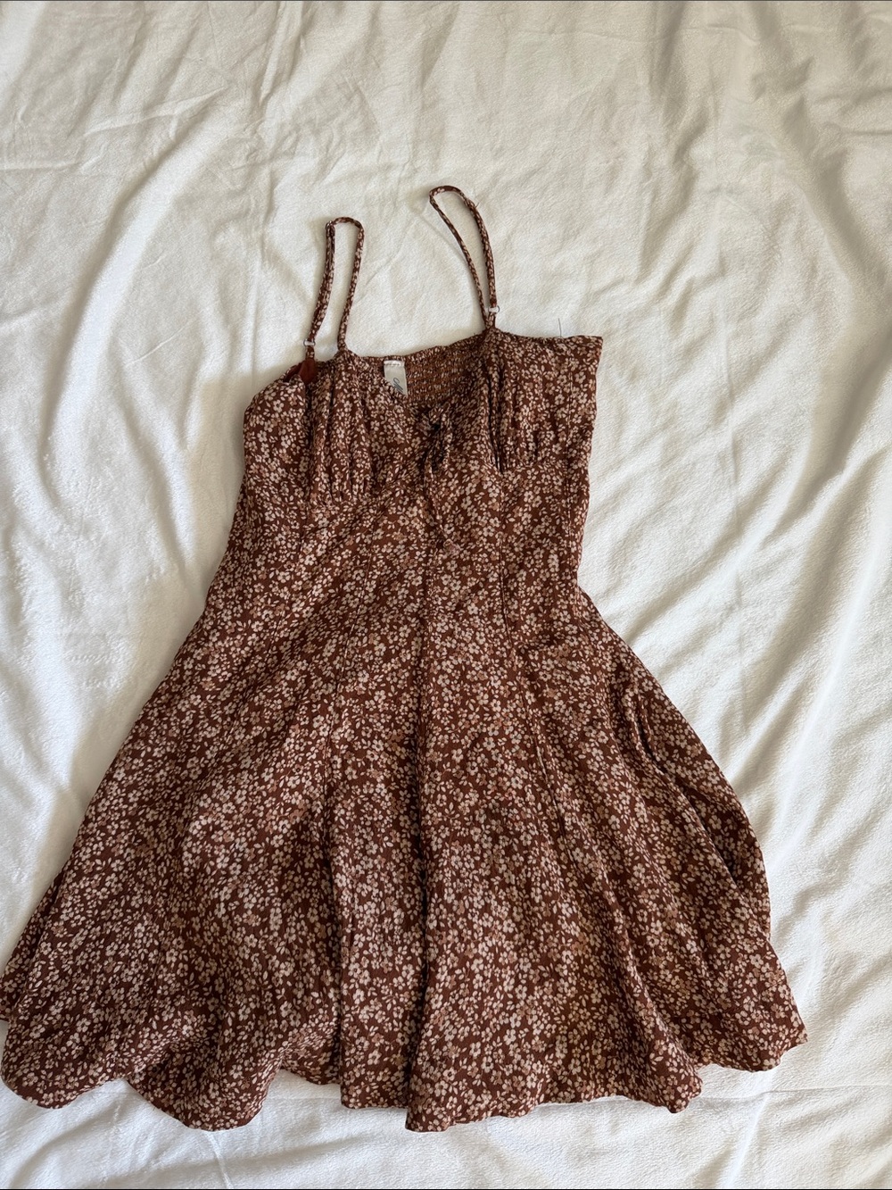 mahina Brown Floral Spaghetti-Strap Mini Dress